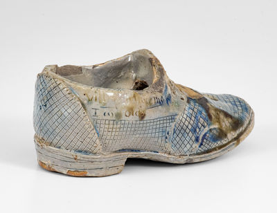 Unique and Important Anna Pottery Stoneware Shoe Inkwell, Cornwall Kirkpatrick, Anna, IL