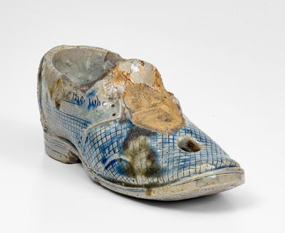 Unique and Important Anna Pottery Stoneware Shoe Inkwell, Cornwall Kirkpatrick, Anna, IL