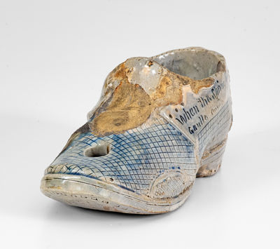 Unique and Important Anna Pottery Stoneware Shoe Inkwell, Cornwall Kirkpatrick, Anna, IL
