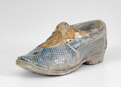 Unique and Important Anna Pottery Stoneware Shoe Inkwell, Cornwall Kirkpatrick, Anna, IL