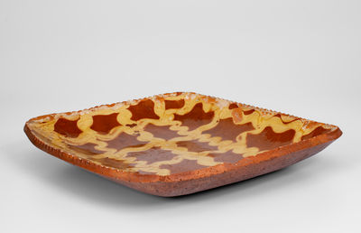 Very Fine Pennsylvania Redware Platter w/ Bold Latticework Design