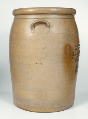 Monumental 20 Gal. A. P. DONAGHHO / PARKERSBURG, WV Stoneware Crock