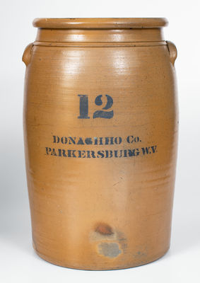 12 Gal. DONAGHHO CO. / PARKERSBURG, WV Stoneware Crock