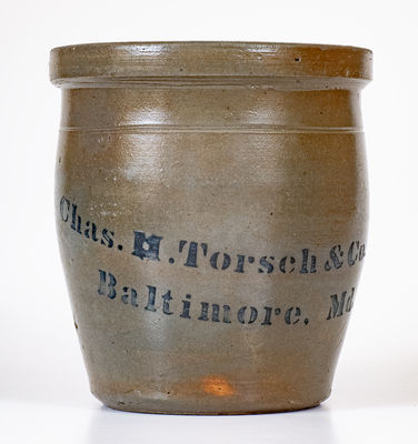 Small-Sized Chas. H. Torsch / Baltimore, Md. Stoneware Advertising Jar by Donaghho