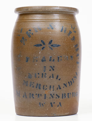 Rare MARTINSBURG, WV Stoneware Advertising Jar with Double-Sided Stencil