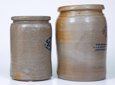 Lot of Two: Stenciled Stoneware Jars with Numerals att. A. P. Donaghho, Parkersburg, WV