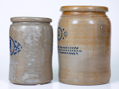 Lot of Two: Stenciled Stoneware Jars with Numerals att. A. P. Donaghho, Parkersburg, WV