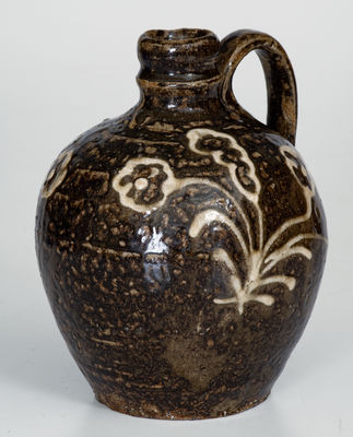 Extremely Rare Collin Rhodes, Edgefield District, SC Quart-Sized Jug w/ Elaborate Kaolin Slip Decoration