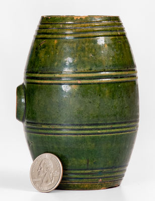 Very Rare Diminutive Moravian Redware Rundlet w/ Copper Glaze, Salem, North Carolina