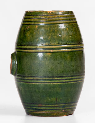 Very Rare Diminutive Moravian Redware Rundlet w/ Copper Glaze, Salem, North Carolina