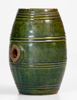 Very Rare Diminutive Moravian Redware Rundlet w/ Copper Glaze, Salem, North Carolina