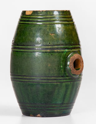 Very Rare Diminutive Moravian Redware Rundlet w/ Copper Glaze, Salem, North Carolina