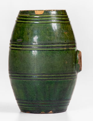 Very Rare Diminutive Moravian Redware Rundlet w/ Copper Glaze, Salem, North Carolina