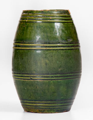 Very Rare Diminutive Moravian Redware Rundlet w/ Copper Glaze, Salem, North Carolina