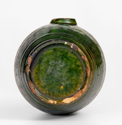 Very Rare Diminutive Moravian Redware Rundlet w/ Copper Glaze, Salem, North Carolina