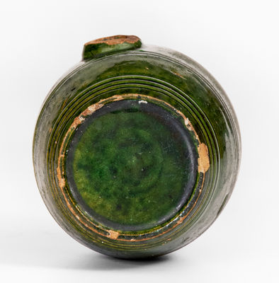 Very Rare Diminutive Moravian Redware Rundlet w/ Copper Glaze, Salem, North Carolina