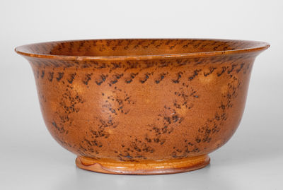 Fine Large-Sized Pennsylvania Redware Bowl w/ Profuse Sponged Manganese Decoration