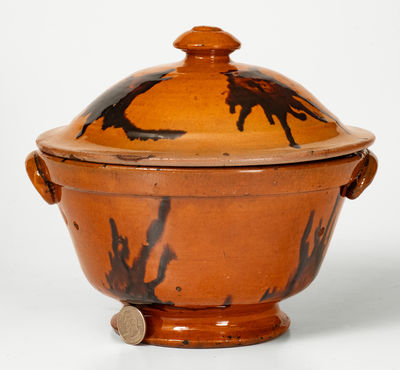 Large-Sized Lidded Redware Bowl attrib. Samuel Wetmore, Huntington, Long Island