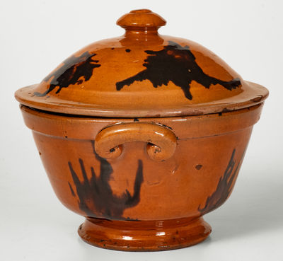 Large-Sized Lidded Redware Bowl attrib. Samuel Wetmore, Huntington, Long Island