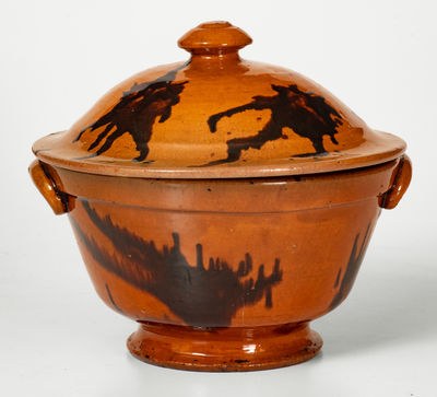 Large-Sized Lidded Redware Bowl attrib. Samuel Wetmore, Huntington, Long Island