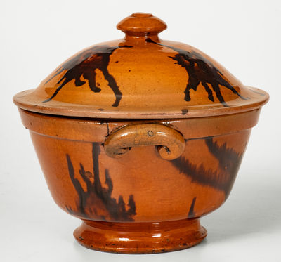 Large-Sized Lidded Redware Bowl attrib. Samuel Wetmore, Huntington, Long Island