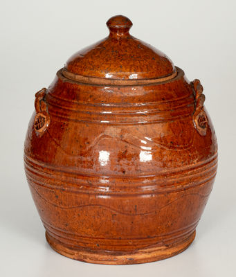 Rope-Handled Redware Lidded Jar, probably Chester County, Pennsylvania