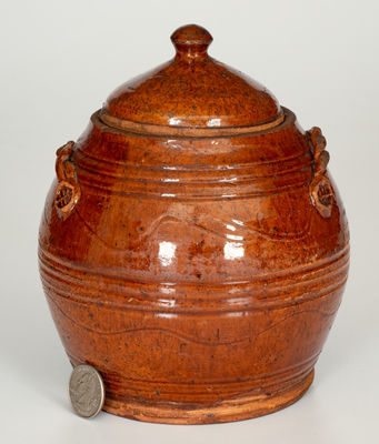 Rope-Handled Redware Lidded Jar, probably Chester County, Pennsylvania