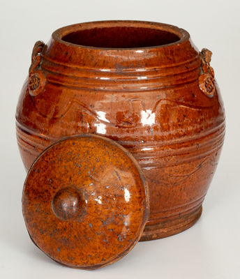 Rope-Handled Redware Lidded Jar, probably Chester County, Pennsylvania