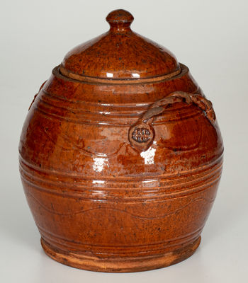 Rope-Handled Redware Lidded Jar, probably Chester County, Pennsylvania