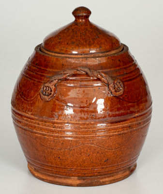 Rope-Handled Redware Lidded Jar, probably Chester County, Pennsylvania