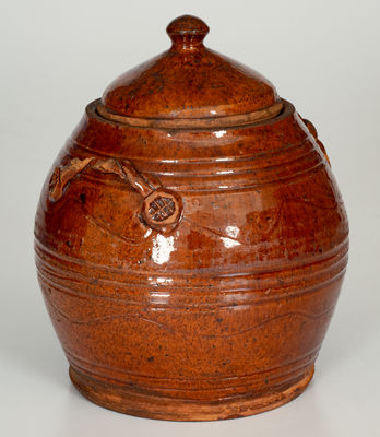 Rope-Handled Redware Lidded Jar, probably Chester County, Pennsylvania