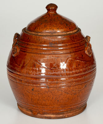 Rope-Handled Redware Lidded Jar, probably Chester County, Pennsylvania