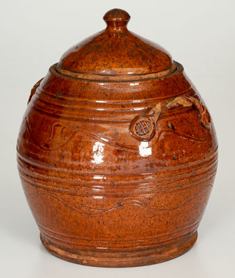 Rope-Handled Redware Lidded Jar, probably Chester County, Pennsylvania