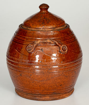 Rope-Handled Redware Lidded Jar, probably Chester County, Pennsylvania