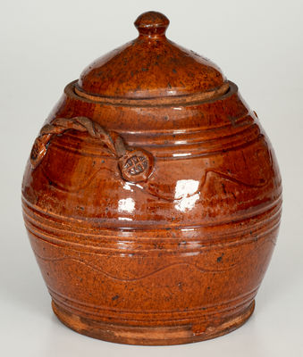 Rope-Handled Redware Lidded Jar, probably Chester County, Pennsylvania