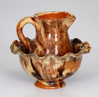 Miniature Redware Pitcher and Bowl Set, Wincester, VA or Thurmont, MD (Bacher / Kern)