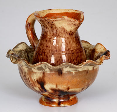 Miniature Redware Pitcher and Bowl Set, Wincester, VA or Thurmont, MD (Bacher / Kern)