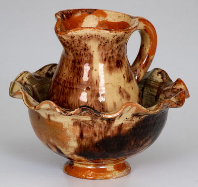 Miniature Redware Pitcher and Bowl Set, Wincester, VA or Thurmont, MD (Bacher / Kern)