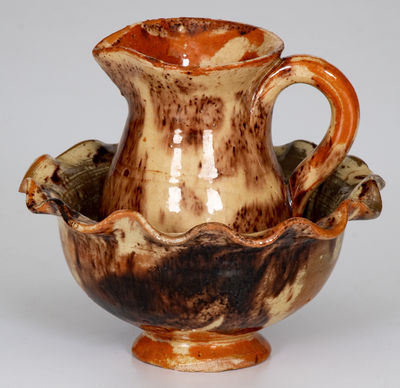 Miniature Redware Pitcher and Bowl Set, Wincester, VA or Thurmont, MD (Bacher / Kern)