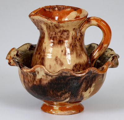 Miniature Redware Pitcher and Bowl Set, Wincester, VA or Thurmont, MD (Bacher / Kern)