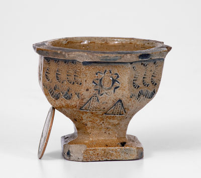 Rare Stoneware Master Salt w/ Elaborate Punched Decoration, probably Ohio