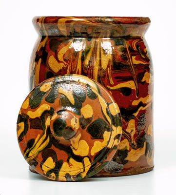 Exceptional New England Redware Jar w/ Profuse Slip Decoration, probably Norwalk, CT