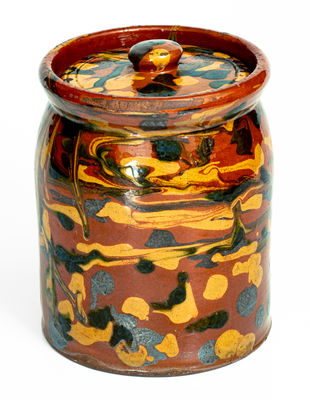 Exceptional New England Redware Jar w/ Profuse Slip Decoration, probably Norwalk, CT