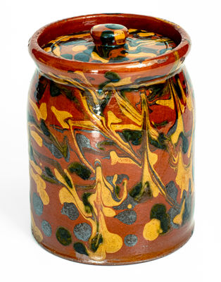 Exceptional New England Redware Jar w/ Profuse Slip Decoration, probably Norwalk, CT