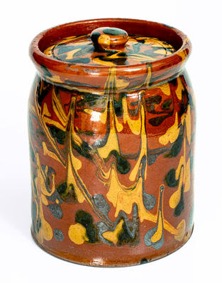 Exceptional New England Redware Jar w/ Profuse Slip Decoration, probably Norwalk, CT