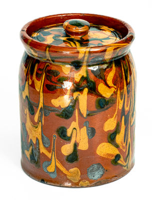 Exceptional New England Redware Jar w/ Profuse Slip Decoration, probably Norwalk, CT