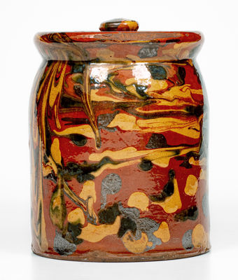 Exceptional New England Redware Jar w/ Profuse Slip Decoration, probably Norwalk, CT