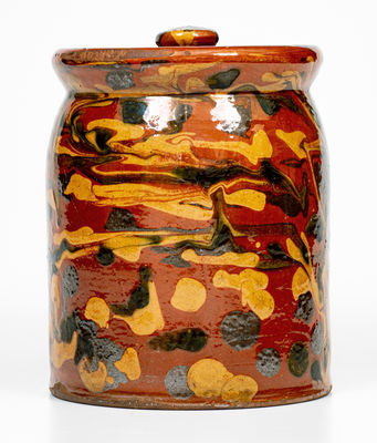 Exceptional New England Redware Jar w/ Profuse Slip Decoration, probably Norwalk, CT