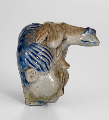 Rare and Fine Anna Pottery / 1887 Figural Inkwell Featuring a Frog atop a Face