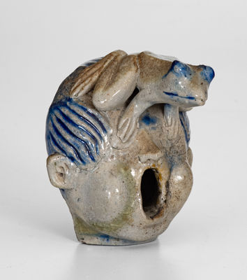 Rare and Fine Anna Pottery / 1887 Figural Inkwell Featuring a Frog atop a Face